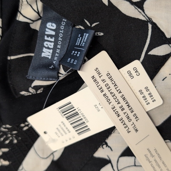 NWT ANTHROPOLOGIE BLACK MAEVE VIVIENNE SMOCKS FLORAL HANDKERCHIEF MAXI DRESS 12 - Picture 12 of 14